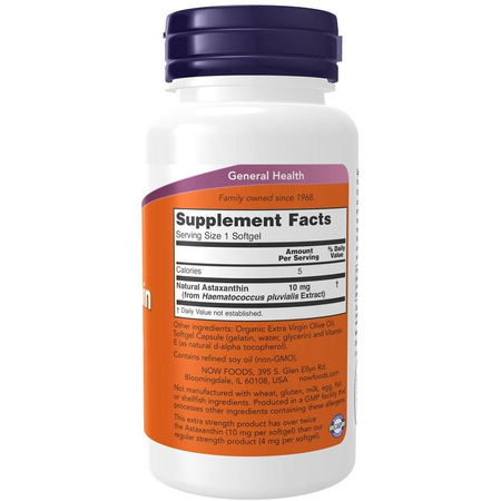 Now Foods Astaxanthin Extra Strength 10 mg 60 kapsułek