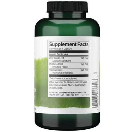 Swanson Rhodiola, Holy Basil i Valerian Stress Complex 180 kapsułek