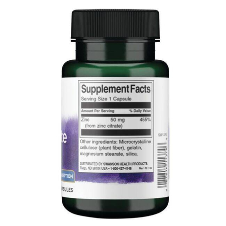 Swanson Cytrynian Cynku 50 mg 60 kapsułek