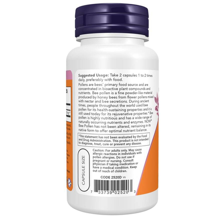 Now Foods Bee Pollen 500 mg 100 kapsułek