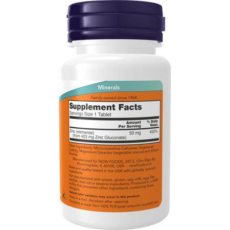 Now Foods Glukonian Cynku 50 mg 250 tabletek