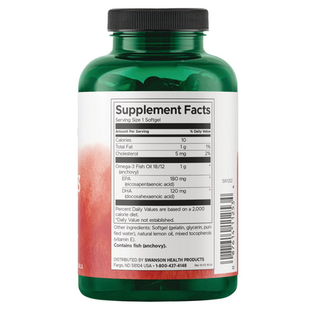 Swanson Omega-3 Fish Oil 180 EPA / 120 DHA 150 kapsułek