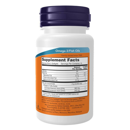 Now Foods Omega-3 Fish Oil Molecularly Distilled 30 kapsułek