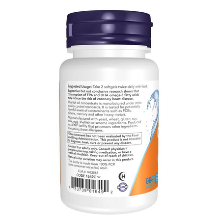 Now Foods Omega-3 Fish Oil Molecularly Distilled 500 kapsułek