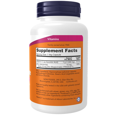 Now Foods C-1000 Zinc Immune 90 kapsułek