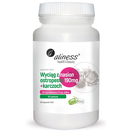 Aliness Ostropest Plamisty 190 mg Extract + Karczoch 100 kapsułek vege