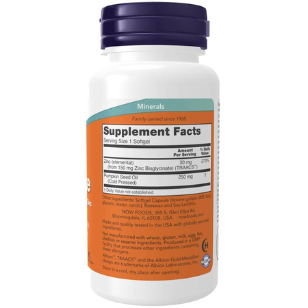 Now Foods Glicynian Cynku 30 mg 120 kapsułek