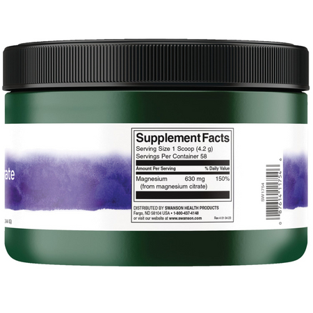 Swanson Cytrynian Magnezu 100% Puder 244 g