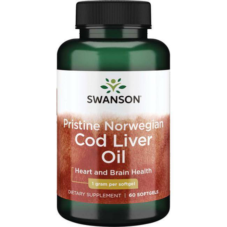 Swanson Olej z wątroby Dorsza (Norwegian Cod Liver Oil) 1000 mg 60 kapsułek