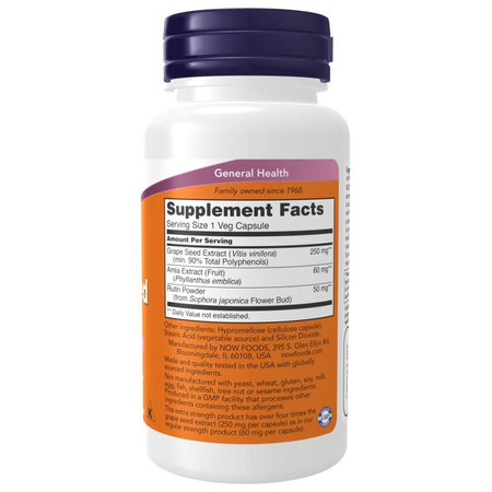 Now Foods Grape Seed, Extra Strength 250 mg 90 veg kapsułek