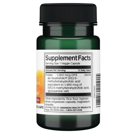 Swanson Kwas Foliowy Folian Quatrefolic 800 mcg 30 kapsułek