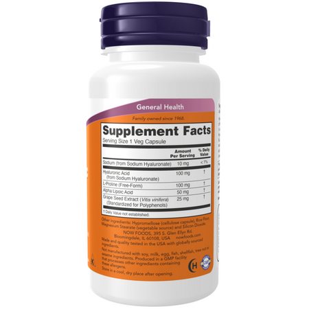 Now Foods Kwas Hialuronowy 100 mg Double Strength 60 kapsułek
