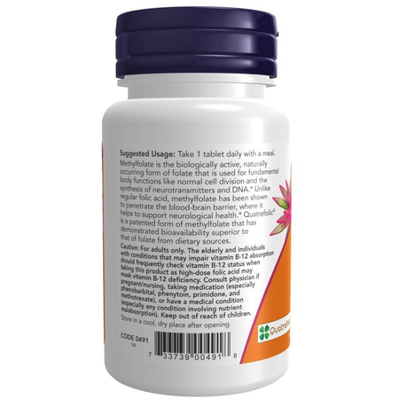 Now Foods Kwas Foliowy Methyl Folate 1000 mcg 90 tabletek