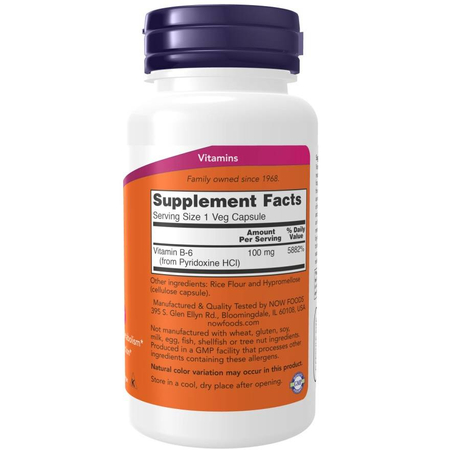 Now Foods Witamina B6 100 mg 250 kapsułek